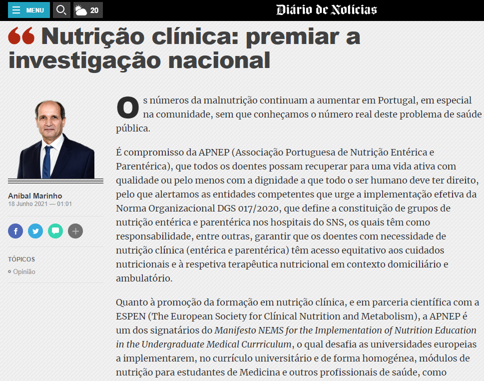 Nutrição clínica: premiar a investigação nacional