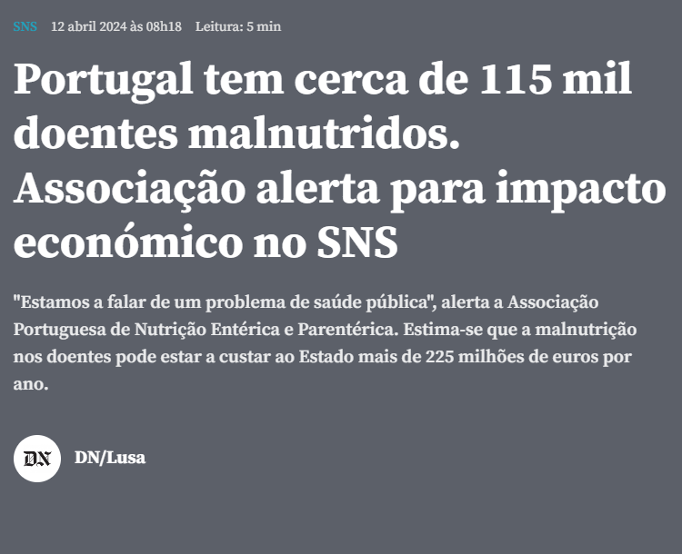 Portugal tem cerca de 115 mil doentes malnutridos. Associação alerta para impacto económico no SNS