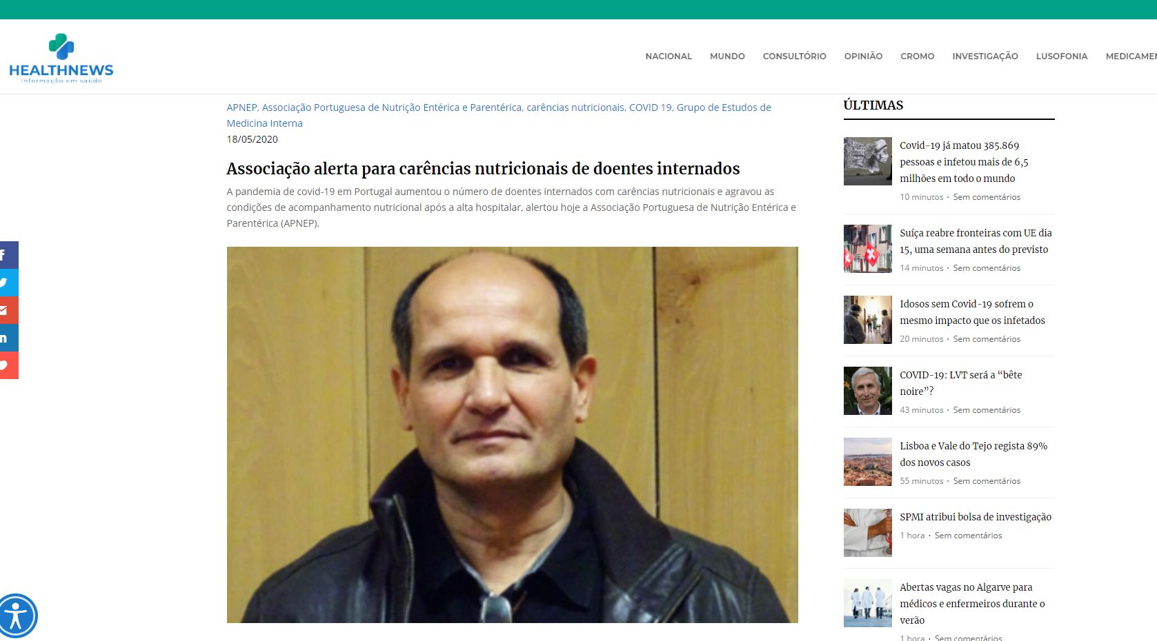 Associação alerta para carências nutricionais de doentes internados