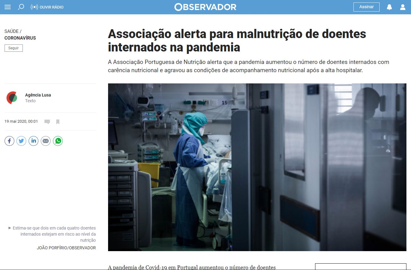 Associação alerta para malnutrição de doentes internados na pandemia