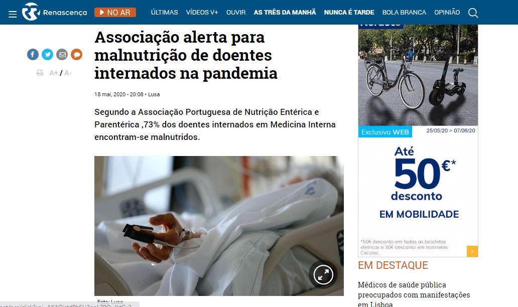Associação alerta para malnutrição de doentes internados na pandemia
