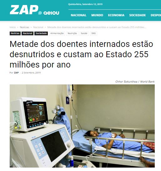 Metade dos doentes internados estão desnutridos e custam ao Estado 255 milhões por ano