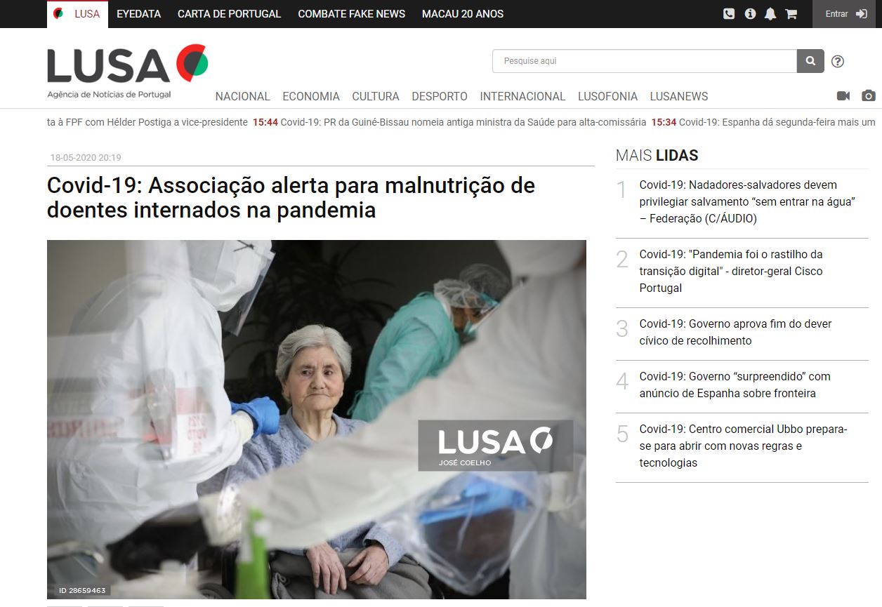 Covid-19: Associação alerta para malnutrição de doentes internados na pandemia