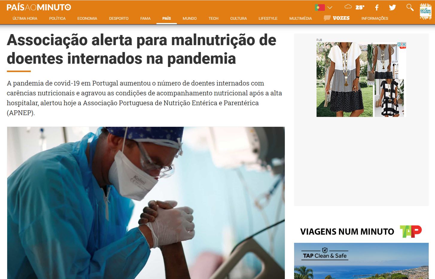 Associação alerta para malnutrição de doentes internados na pandemia