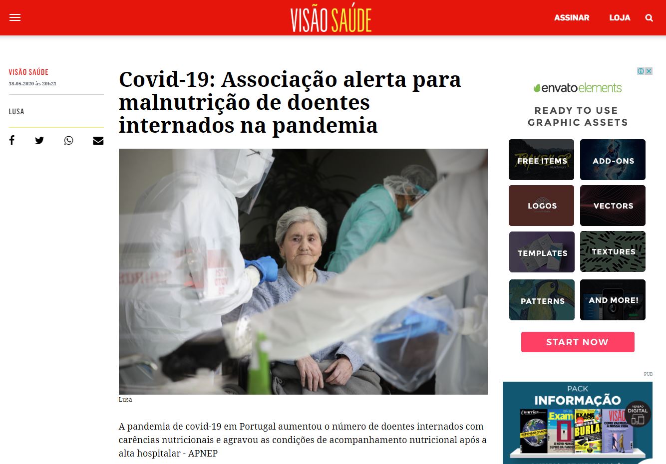 Covid-19: Associação alerta para malnutrição de doentes internados na pandemia